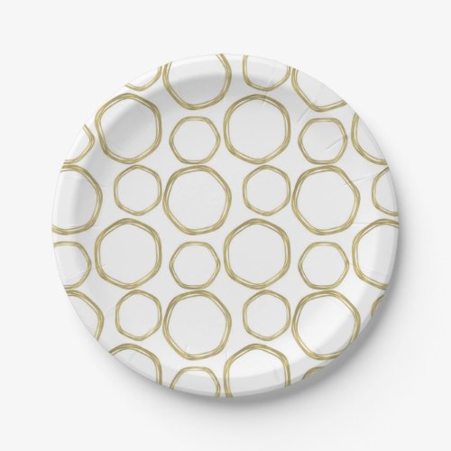 Gold Circles On White Modern Trendy Paper Plates