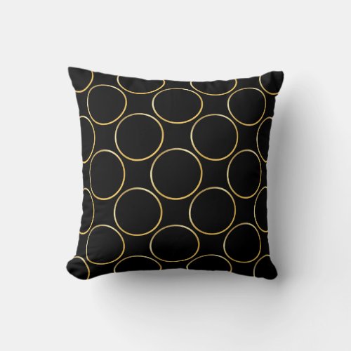 Gold Circles Patterned Modern Elegant Black Trendy Throw Pillow