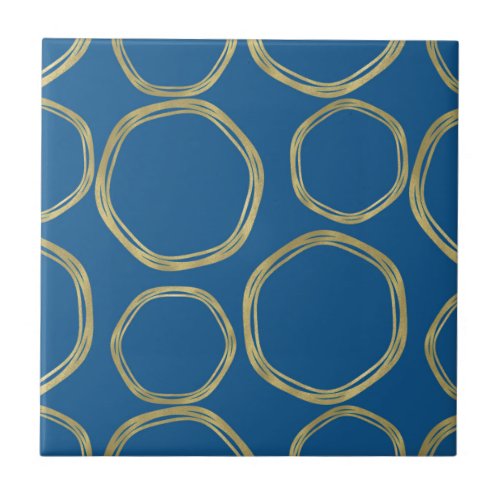 Gold Circles  Rustic Aqua Blue Chic Modern Ceramic Tile