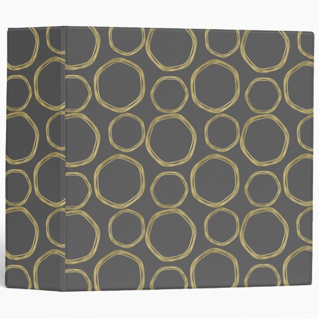 Gold Circles & Rustic Grey Modern Trendy Glam 3 Ring Binder (Front/Spine)