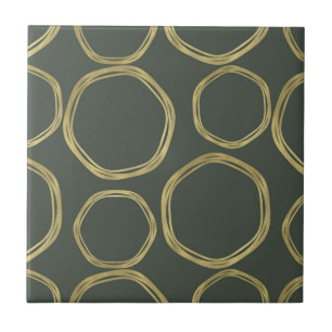 Gold Circles & Rustic Olive Green Chic Modern Ceramic Tile