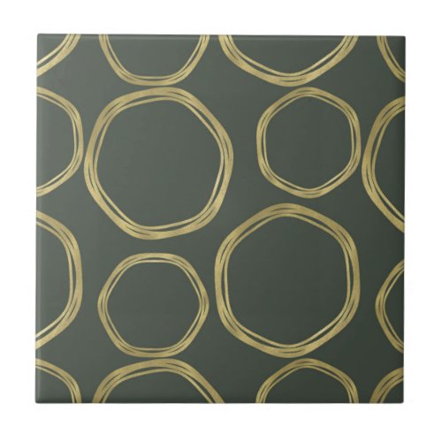 Gold Circles  Rustic Olive Green Chic Modern Ceramic Tile
