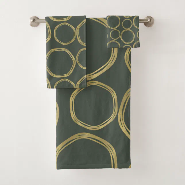 Gold Circles & Rustic Olive Green Modern Trendy Bath Towel Set Zazzle
