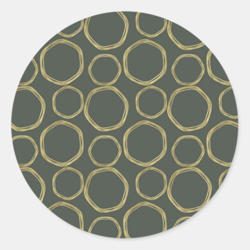 Gold Circles  Rustic Olive Green Modern Trendy Classic Round Sticker