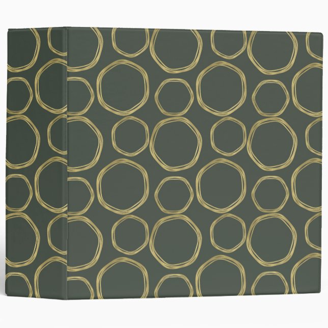 Gold Circles Rustic Olive Green Modern Trendy Glam 3 Ring Binder (Front/Spine)