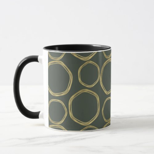 Gold Circles  Rustic Olive Green Modern Trendy Mug