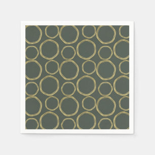 Gold Circles & Rustic Olive Green Modern Trendy Napkins