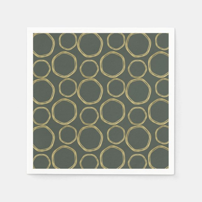 Gold Circles & Rustic Olive Green Modern Trendy Napkins (Front)