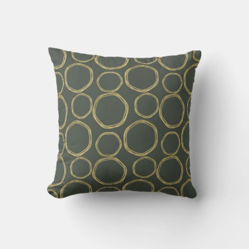 Gold Circles  Rustic Olive Green Modern Trendy Throw Pillow