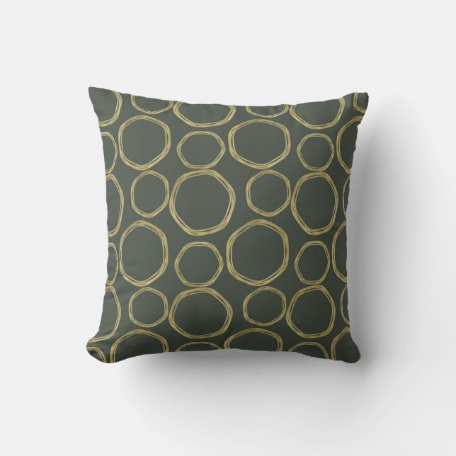 Gold Circles & Rustic Olive Green Modern Trendy Throw Pillow (Front)