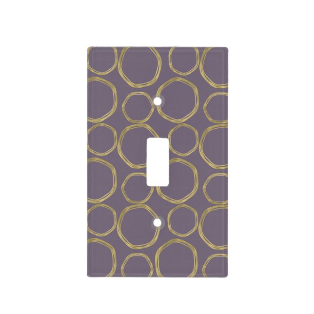 Gold Circles & Rustic Taupe Purple Modern Fashion Light Switch Cover (Front)