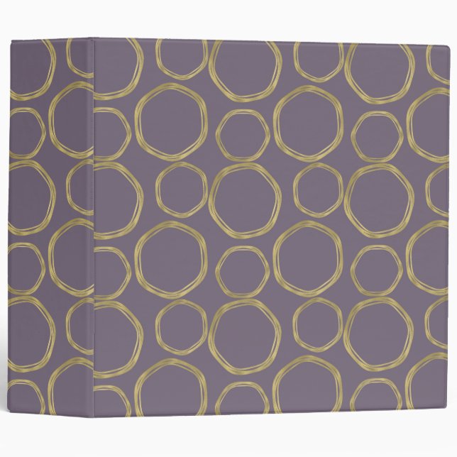 Gold Circles & Rustic Taupe Purple Modern Trendy 3 Ring Binder (Front/Spine)