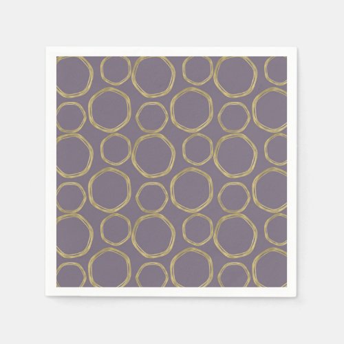 Gold Circles  Rustic Taupe Purple Modern Trendy Napkins