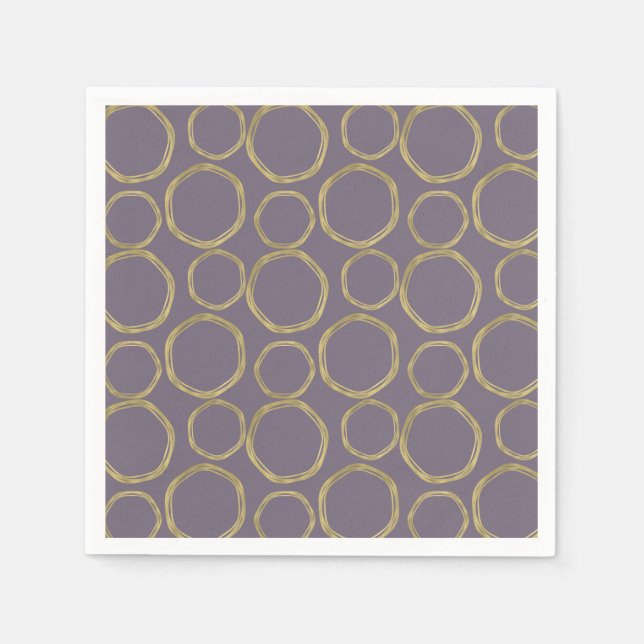 Gold Circles & Rustic Taupe Purple Modern Trendy Napkins (Front)