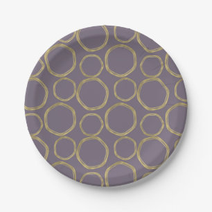 Gold Circles & Rustic Taupe Purple Modern Trendy Paper Plates