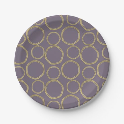 Gold Circles  Rustic Taupe Purple Modern Trendy Paper Plates