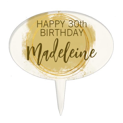 Gold Circles Watercolor Script 30th Happy Birthday Cake Topper