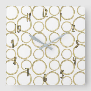 Gold Circles & White Modern Trendy Chic Square Wall Clock