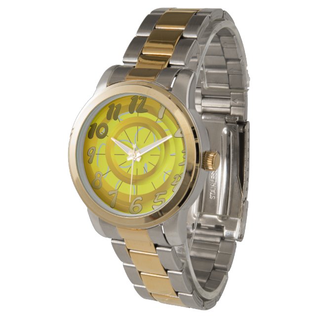Gold Circles Yellow Loops Time Watch (Angled)
