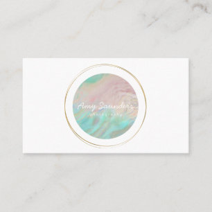 Gold Circular Mint Green Opal Design Business Card