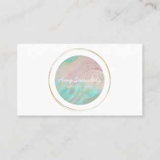 Gold Circular Mint Green Opal Design Business Card