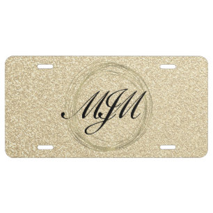Gold Circular Monogrammed Faux Glitter Pattern License Plate