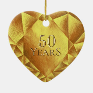 Gold Citrine Watercolor Heart Wedding Anniversary Ceramic Ornament