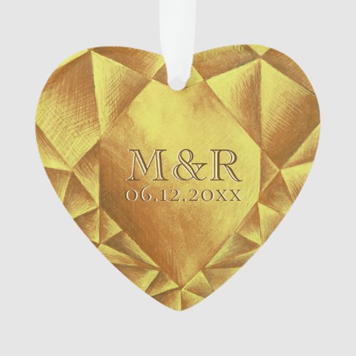  Gold Citrine Watercolor Heart Wedding Anniversary Ornament