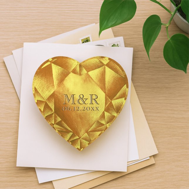  Gold Citrine Watercolor Heart Wedding Anniversary Paperweight (Creator Uploaded)