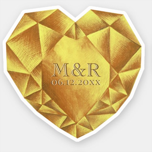  Gold Citrine Watercolor Heart Wedding Anniversary Sticker
