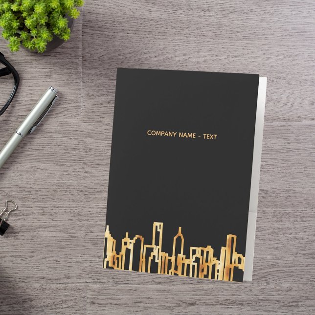 Gold city skyline black business real estate pocket folder (Creator Uploaded)