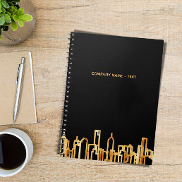 Gold city skyline black business real estate text notebook