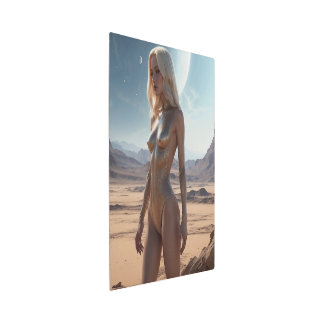 Gold clad female on otherworldly planet. metal print