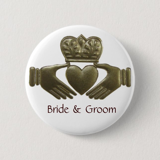 Gold Claddagh Bride and Groom Button (Front)