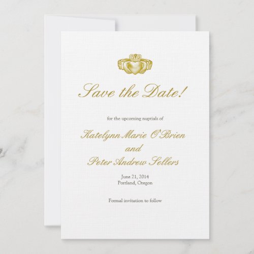 Gold Claddagh Ring Save the Date Card
