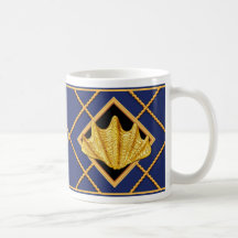 Gold Clam & Ship Rope Navy Blue Nautical Mug/Cup