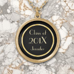 Gold Class Graduation Necklace<br><div class="desc">A "burnished" gold circle encloses your class year and name on a black background. Simple,  but very elegant and dramatic. Makes a wonderful graduation keepsake. If you'd like to change the font,  color,  size,  or location of the text,  you may do so by choosing "Customize it".</div>