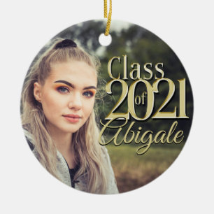 Gold Class of 2021 Graduation Photo Ceramic Ornament