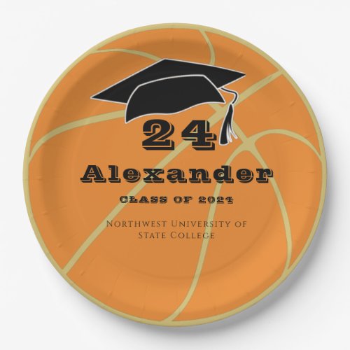 Gold Class of 2022 Basketball Ball Graduation Paper Plates