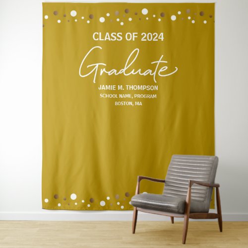 Gold Class of 2024 photo booth graduation Mustard Tapestry