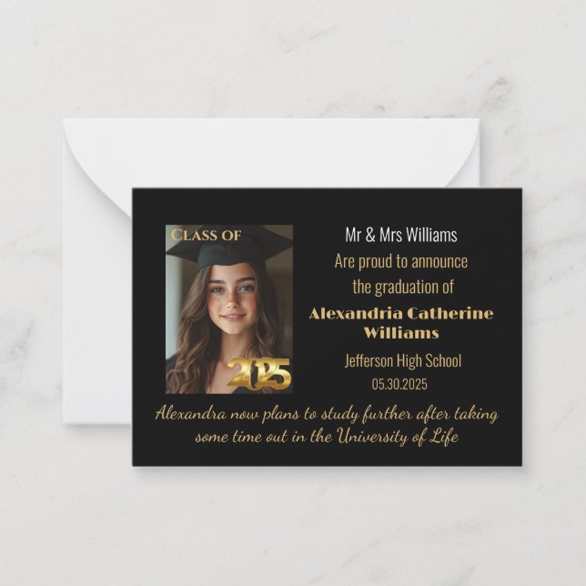  Gold Class of 2025 Graduation Announcement Card (Front)