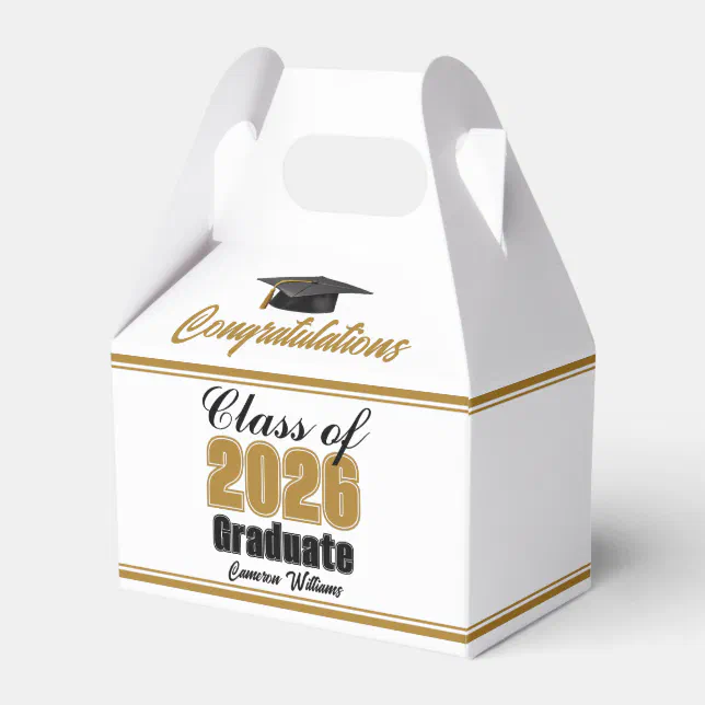 Gold Class of 2026 Custom Graduation Party Favor Boxes | Zazzle