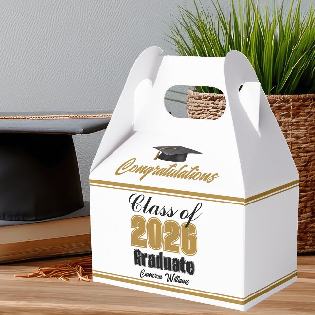 Gold Class of 2026 Custom Graduation Party Favor Boxes (Creator Uploaded)