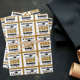 Gold Class of 2026 Customized Graduation Wrapping Paper Sheets