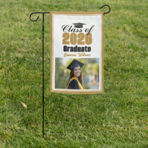Gold Class of 2026 Graduate Photo Graduation Garden Flag