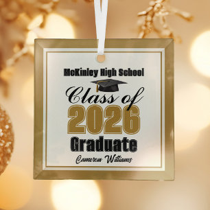 Gold Class of 2026 Graduation Custom Christmas Glass Ornament