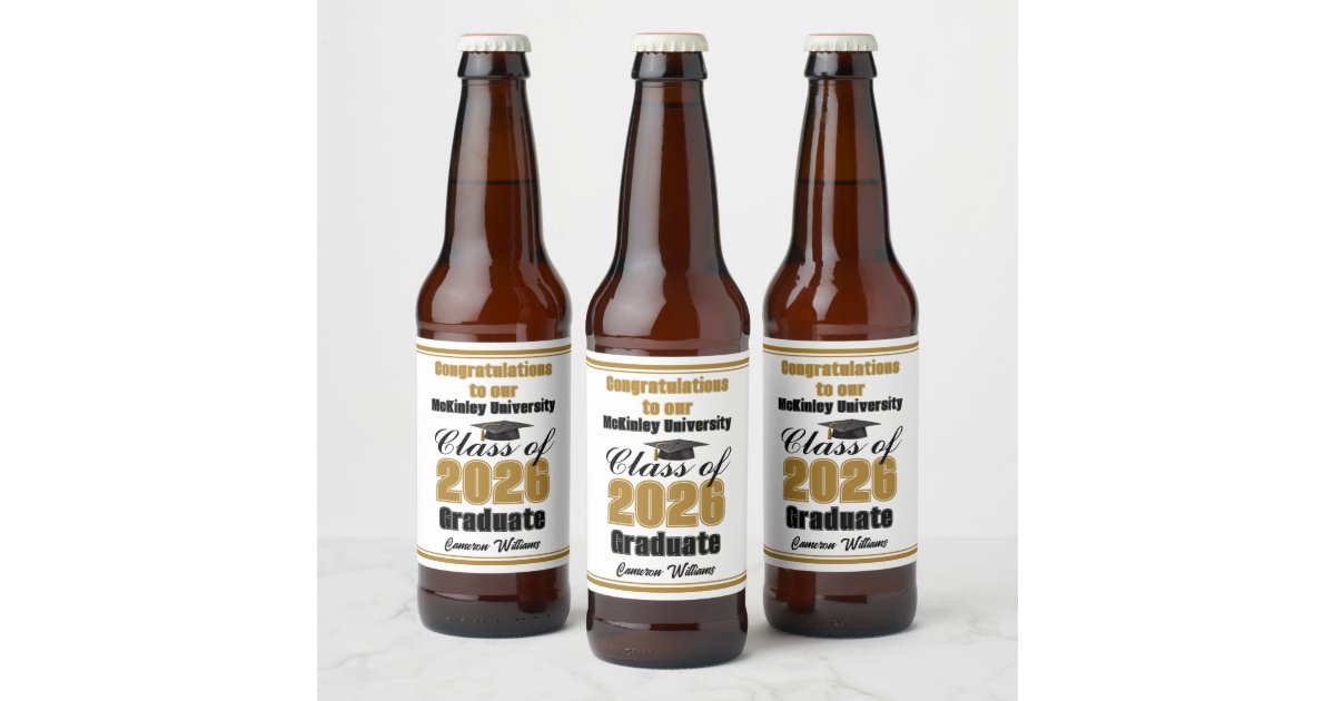 Gold Class of 2026 Graduation Party Custom Beer Bottle Label | Zazzle