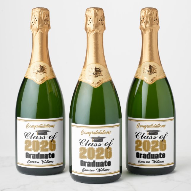Gold Class of 2026 Graduation Party Custom Sparkling Wine Label (Bottles)