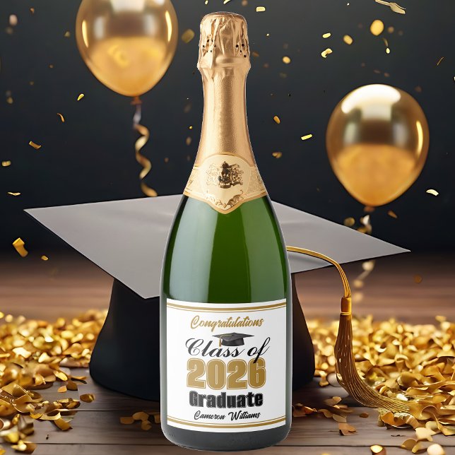 Gold Class of 2026 Graduation Party Custom Sparkling Wine Label (Creator Uploaded)