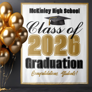 Gold Class of 2026 Graduation Party Photo Booth Tapestry